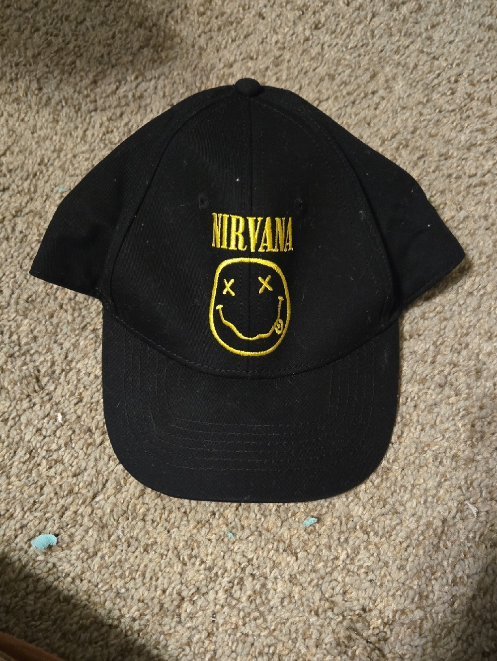 NIRVANA Black Cap with Yellow Smiley Embroidery
